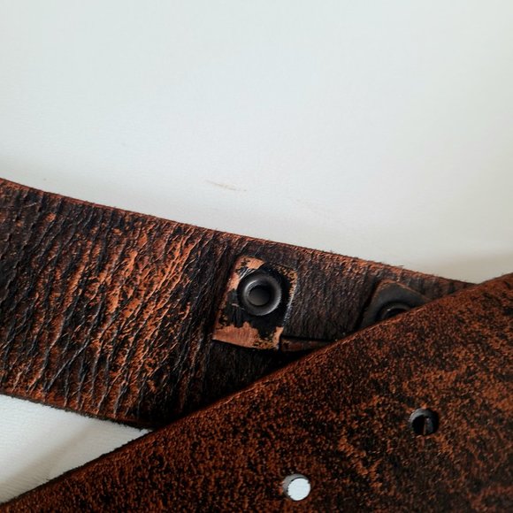 Bill Adler Design brown leather belt with metal setails. - Picture 4 of 12